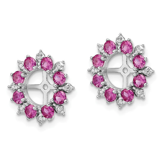 Rhodium-plated Sterling Silver Diamond & Created Ruby Earrings Jacket