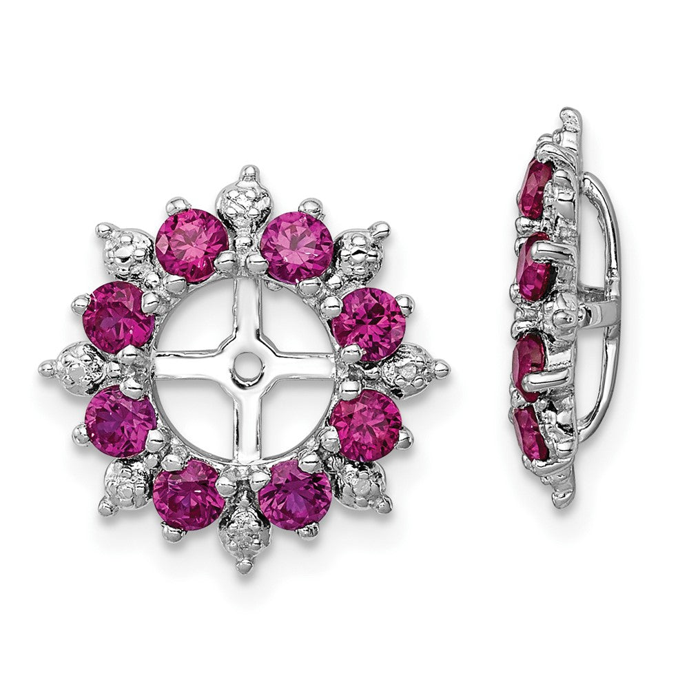 Rhodium-plated Sterling Silver Diamond & Created Ruby Earrings Jacket