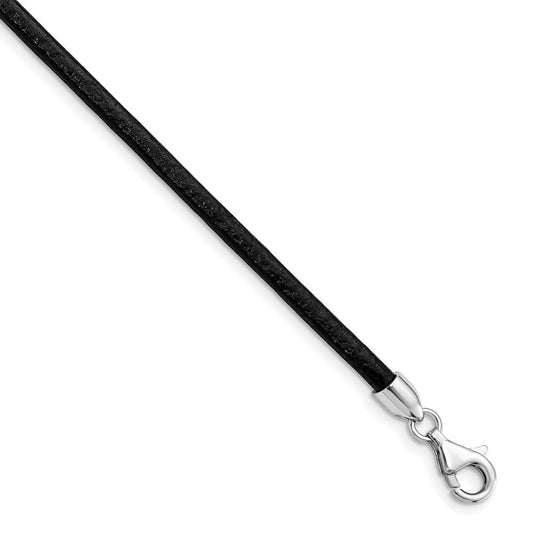 Sterling Silver 3mm Black Leather Necklace