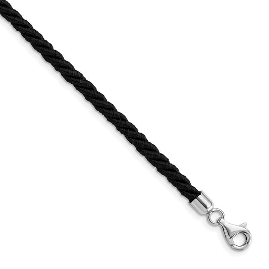 Sterling Silver 4mm Black Satin Cord Necklace
