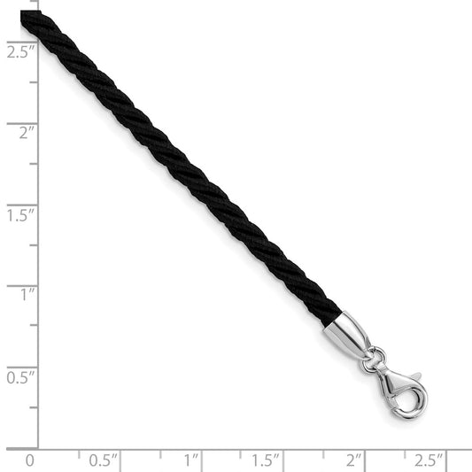Collar de cordón de satén negro de 4 mm de plata de ley