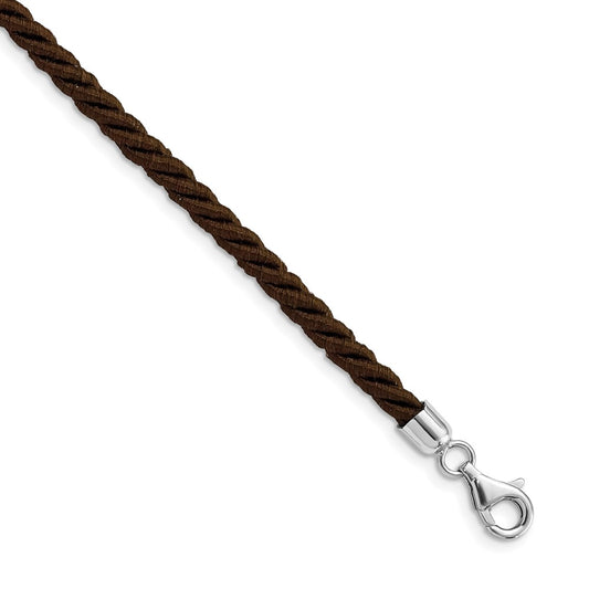 Sterling Silver 4mm Brown Satin Cord Necklace