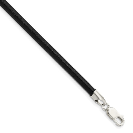 Sterling Silver 4mm Black Leather Necklace