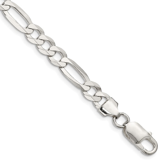 Sterling Silver 7.5mm Polished Flat Figaro Chain