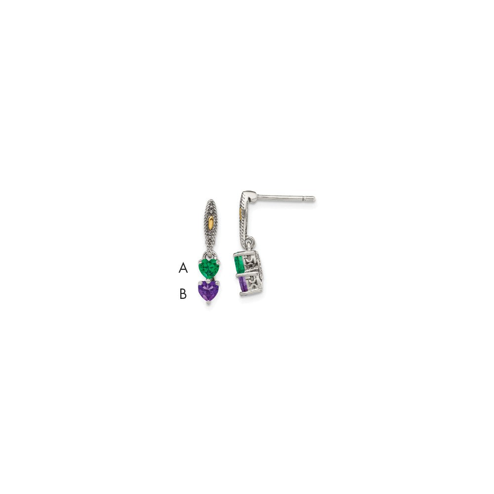 Sterling Silver Antiqued with 14K 2-stone Mother's Earring