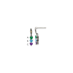 Sterling Silver Antiqued with 14K 3-stone Mother's Earring