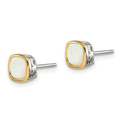 Sterling Silver with 14K Accent Milky Opal Square Stud Earrings