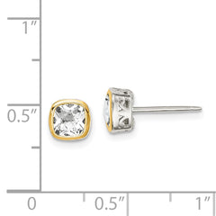 Sterling Silver with 14K Accent White Topaz Square Stud Earrings