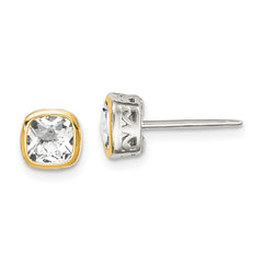 Sterling Silver with 14K Accent White Topaz Square Stud Earrings