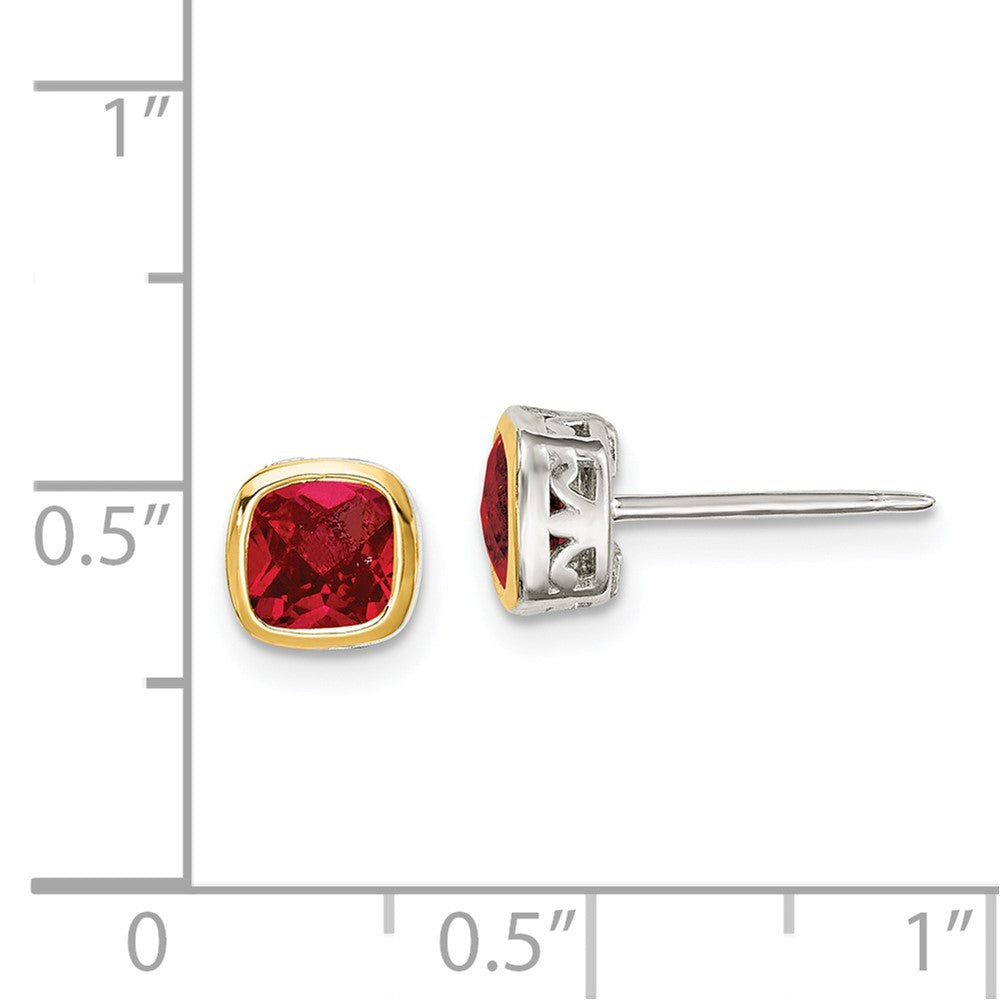 Sterling Silver with 14K Accent Created Ruby Square Stud Earrings