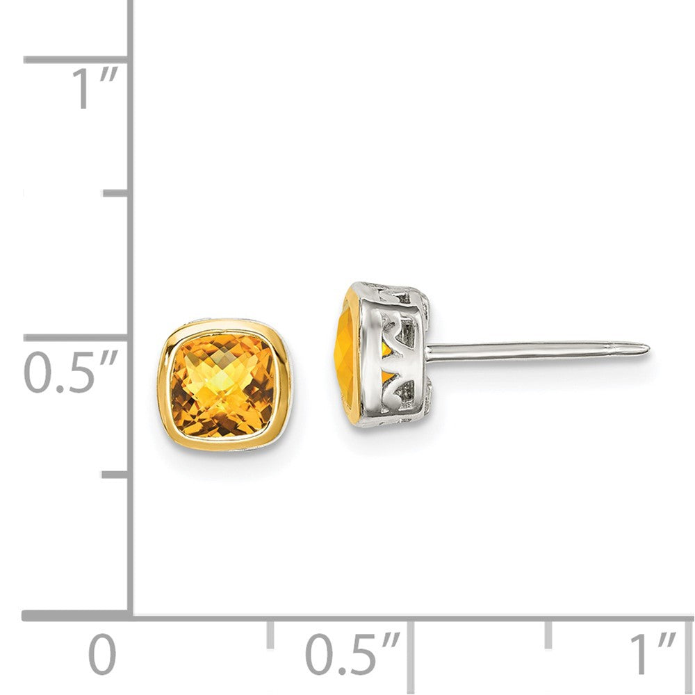 Sterling Silver with 14K Accent Citrine Square Stud Earrings