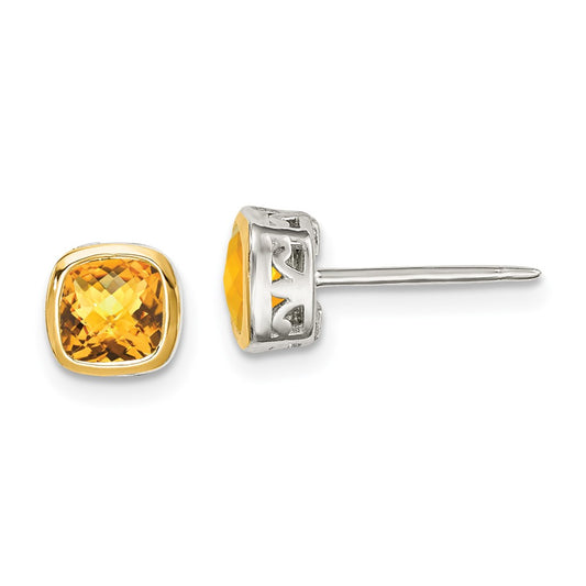 Sterling Silver with 14K Accent Citrine Square Stud Earrings