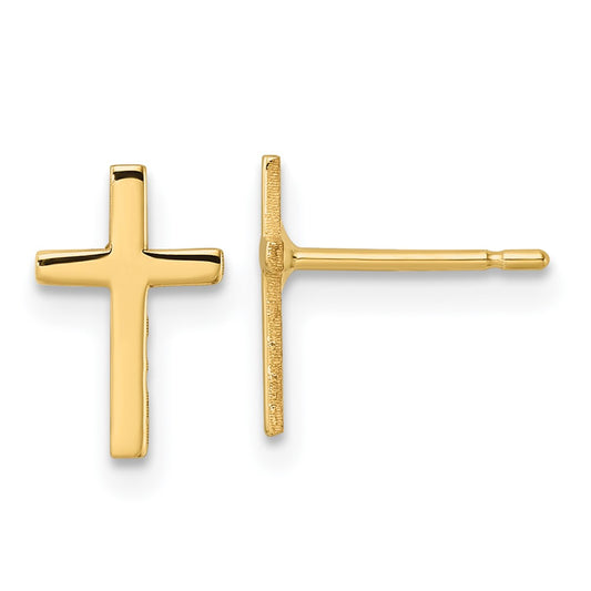 14K Yellow Gold Polished Cross Earrings