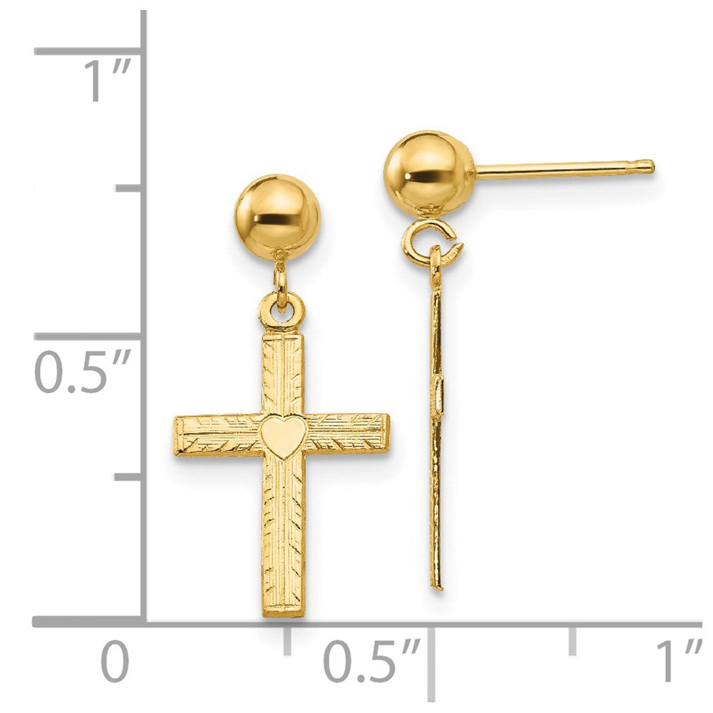 14K Yellow Gold Polished & Satin Cross Dangle Earrings