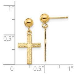 14K Yellow Gold Polished & Satin Cross Dangle Earrings