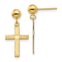 14K Yellow Gold Polished & Satin Cross Dangle Earrings