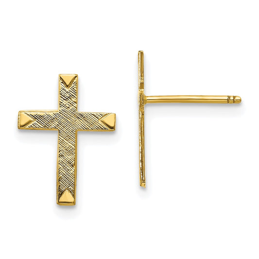 14K Yellow Gold Brushed Finish Cross Earrings