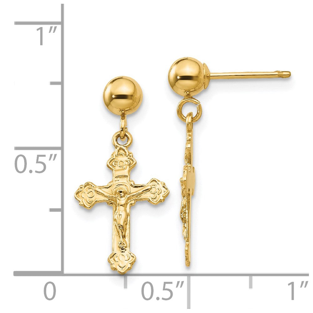 14K Yellow Gold Polished Crucifix Post Earrings