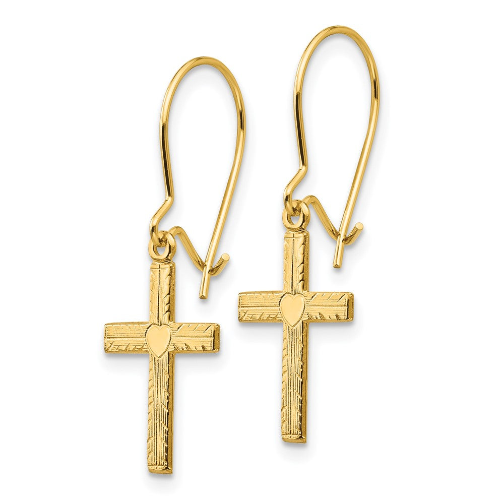 14K Yellow Gold Polished & Satin Cross Earrings