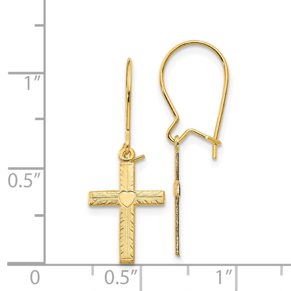 14K Yellow Gold Polished & Satin Cross Earrings