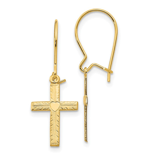 14K Yellow Gold Polished & Satin Cross Earrings