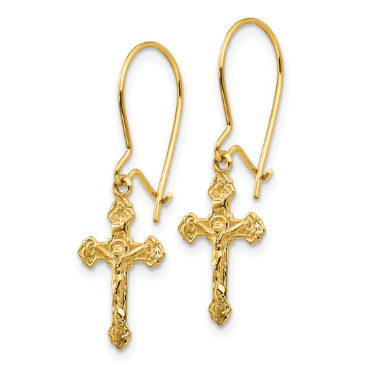 14K Yellow Gold Polished Crucifix Earrings