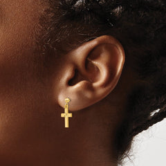 14K Yellow Gold Satin & Diamond-cut Cross Earrings