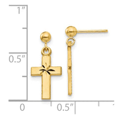 14K Yellow Gold Satin & Diamond-cut Cross Earrings