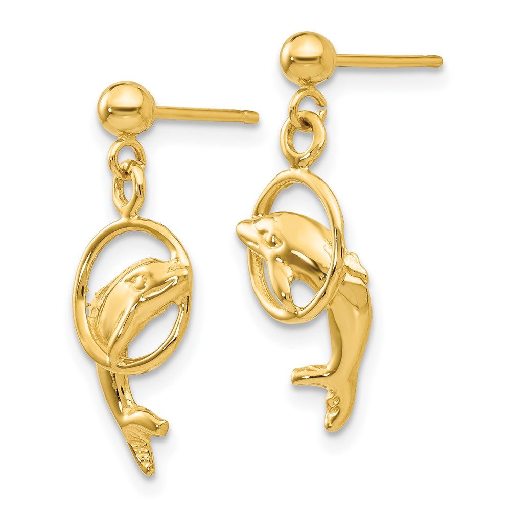 14K Yellow Gold Dolphin Earrings