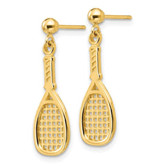 14K Yellow Gold Polished Racquet Dangle Post Earrings