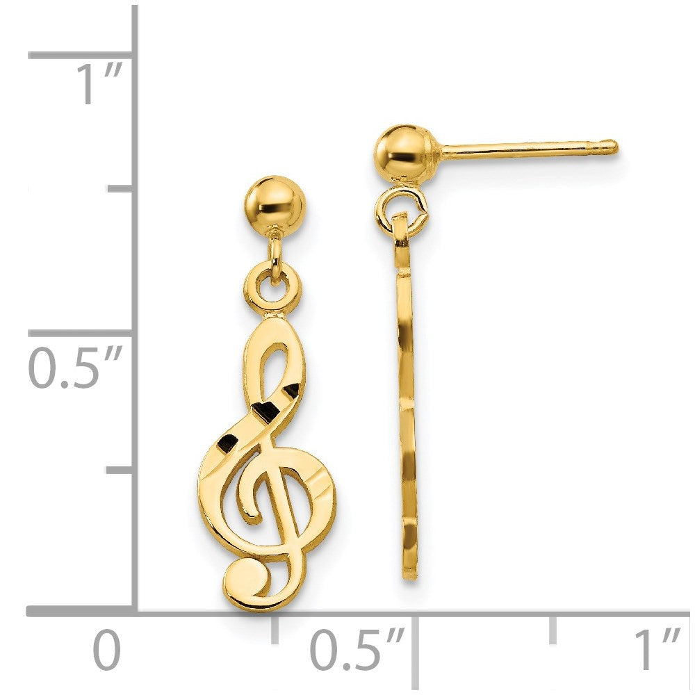 14K Yellow Gold Polished & Diamond-cut Treble Clef Dangle Post Earrings