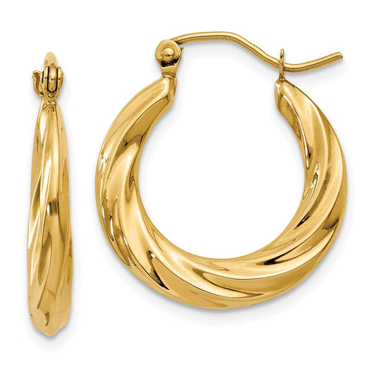 14K Yellow Gold Polished Twisted Hollow Hoop Earrings