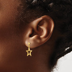 14K Yellow Gold Polished & Diamond-cut Star Dangle Post Earrings