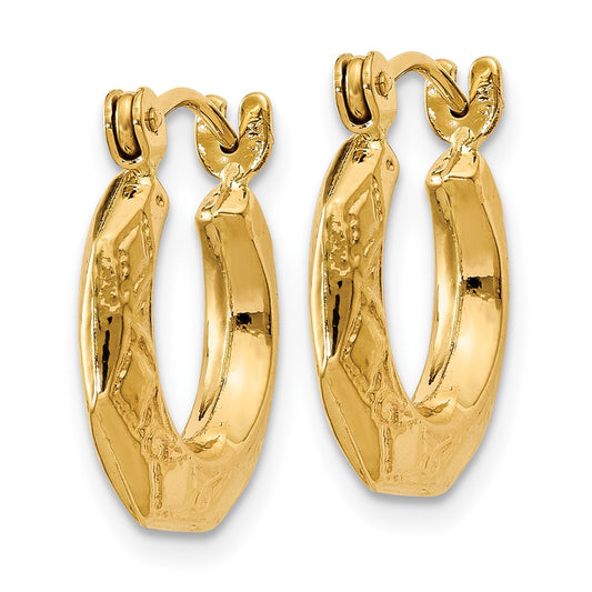 14K Yellow Gold Polished Patterned Hollow Hoop Earrings