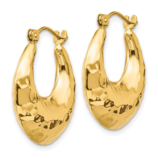 14K Yellow Gold Hammered Fancy Hollow Hoop Earrings