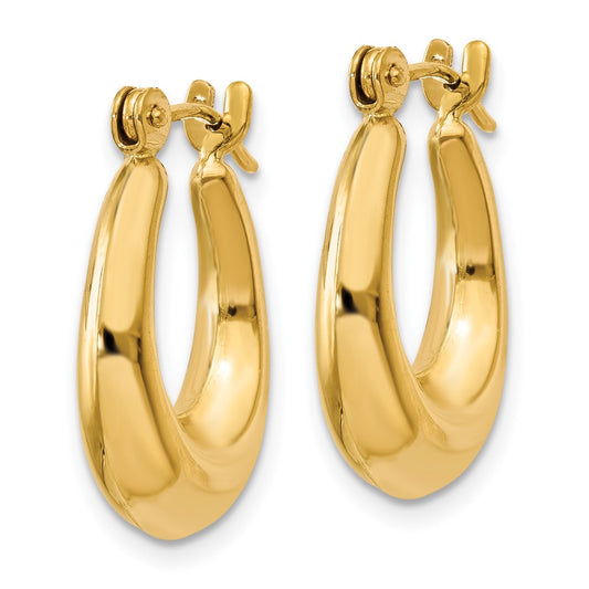 14K Yellow Gold Polished Oval Hollow Hoop Earrings