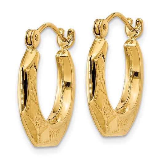 14K Yellow Gold Polished Patterned Hoop Earrings