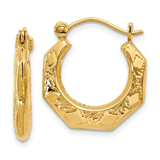 14K Yellow Gold Polished Patterned Hoop Earrings