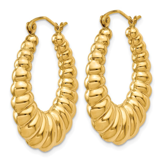 14K Yellow Gold Polished Scalloped Hoop Earrings