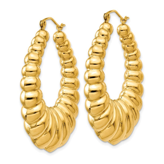 14K Yellow Gold Polished Scalloped Hoop Earrings