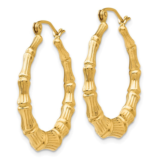 14K Yellow Gold Polished Bamboo Hoop Earrings