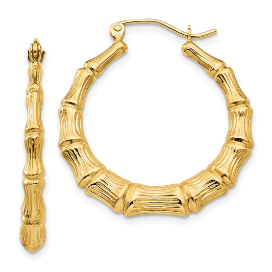 14K Yellow Gold Polished Bamboo Hoop Earrings