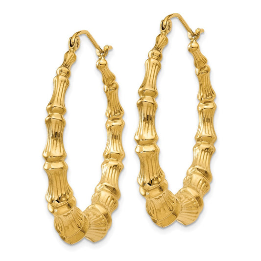 14K Yellow Gold Polished Bamboo Hoop Earrings