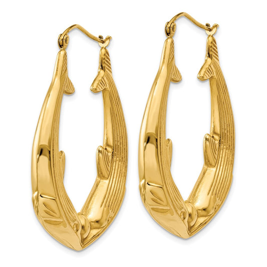 14K Yellow Gold Polished Dolphin Hoop Earrings