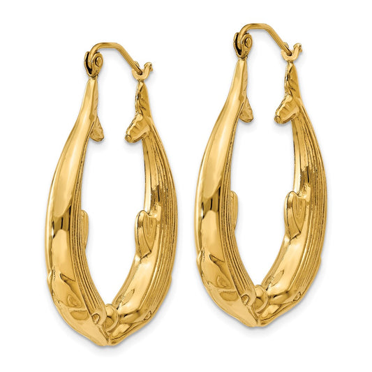 14K Yellow Gold Polished Dolphin Hoop Earrings