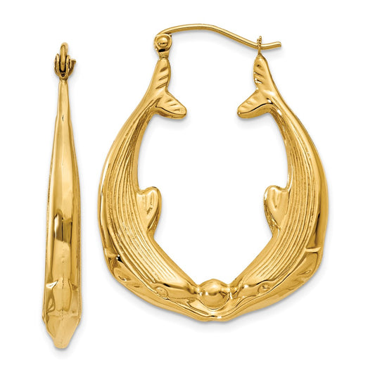 14K Yellow Gold Polished Dolphin Hoop Earrings