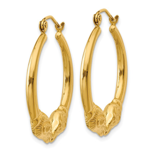 14K Yellow Gold Polished Ram Hoop Earrings