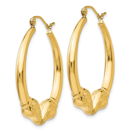 14K Yellow Gold Polished Ram Hoop Earrings