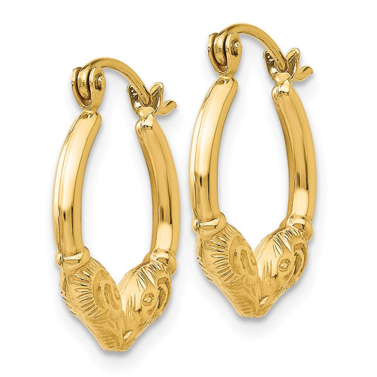 14K Yellow Gold Ram Head Hoop Earrings