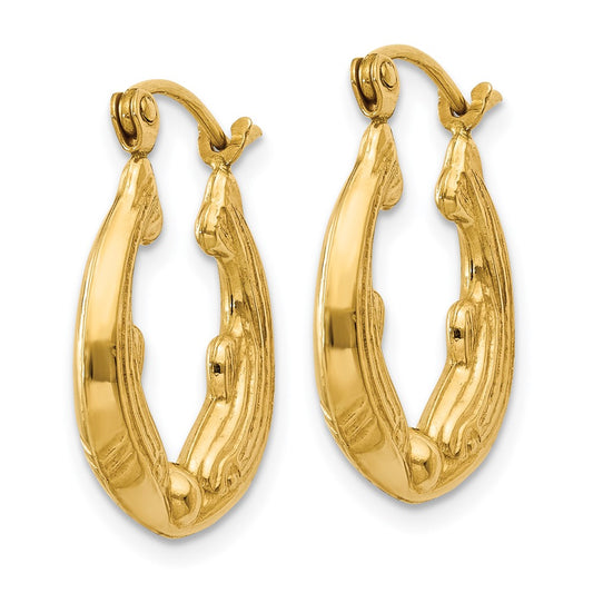 14K Yellow Gold Dolphin Hoop Earrings